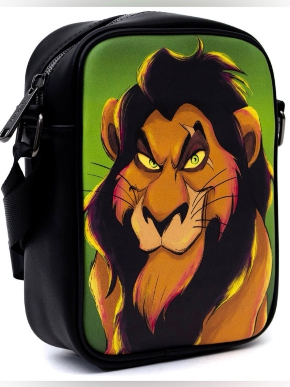 Black Crossbody Bag with Green Scar-Inspired Lion Artwork
